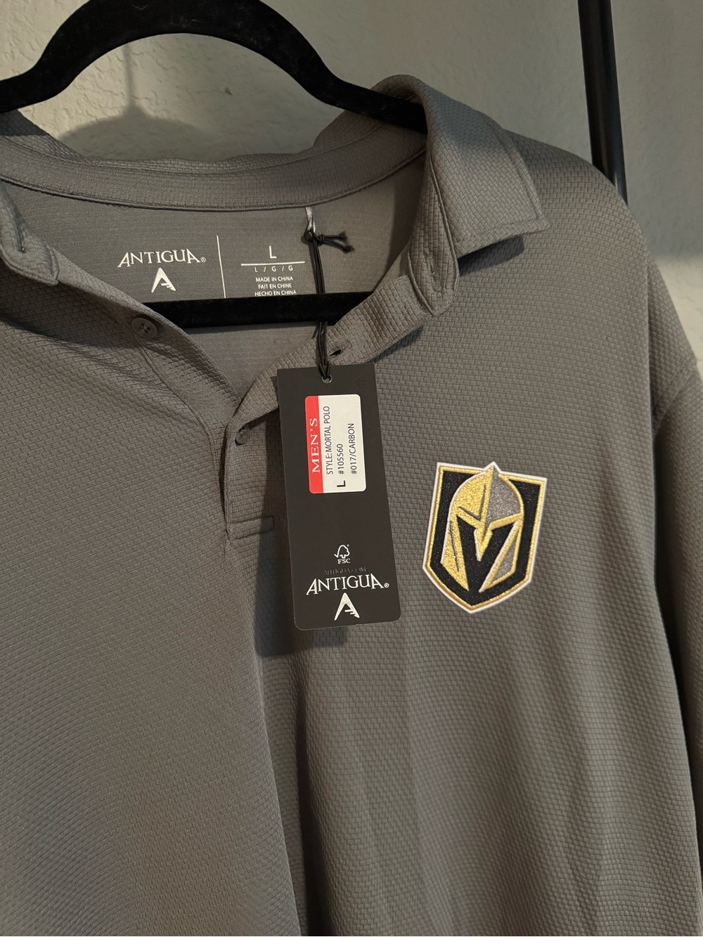 Antigua Men's Large Gray Vegas Golden Knights Polo